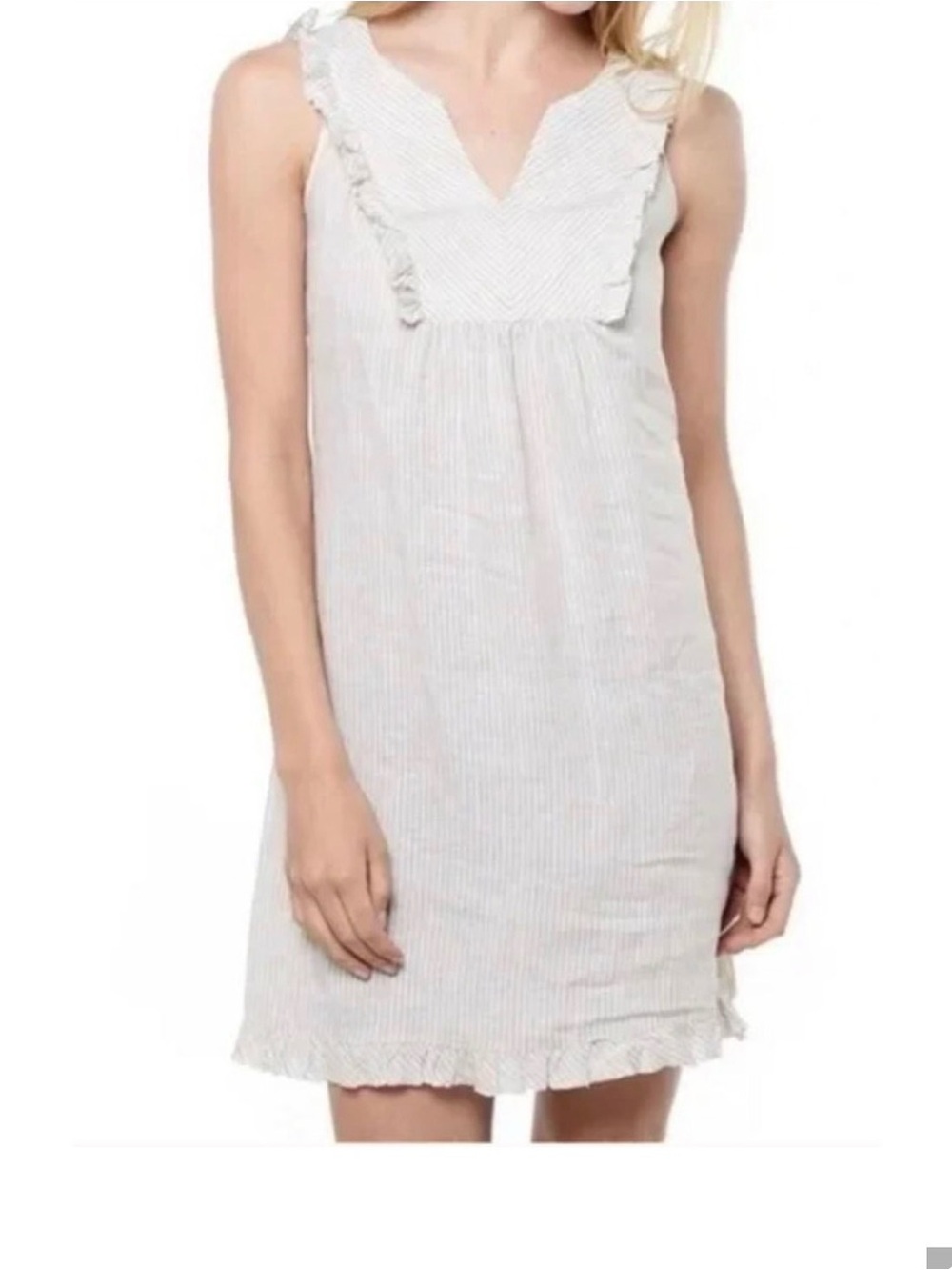 Vineyard Vines Linen Striped Ruffle Bodice Dress Resort Vacation Cruise